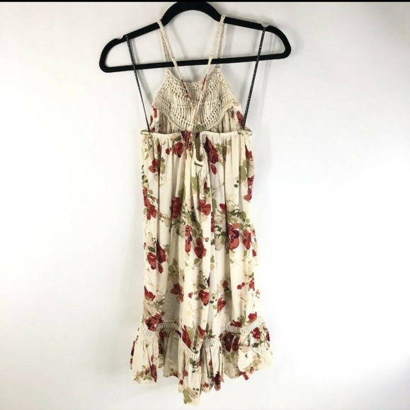 Volcom Shift Dress Sleeveless Crochet Ruffle Pleated Floral Ivory Red Size S - Picture 6 of 8